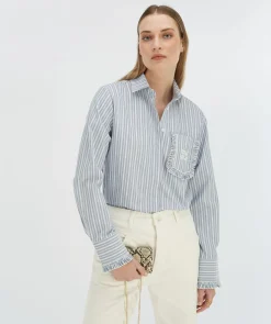 JENNIE regular fit blouse met strepen en ruches - bright blue off white