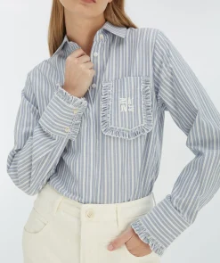 JENNIE regular fit blouse met strepen en ruches - bright blue off white