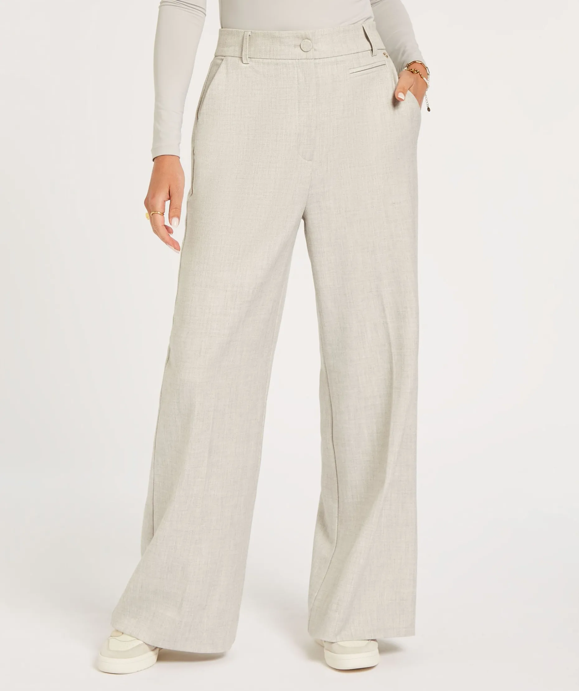 JV KATE high rise wide leg pantalon - light grey melange