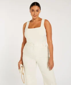 JV LINDE slim fit top - creme white