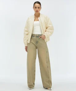KELSEY oversized bomber met logoprint - ecru