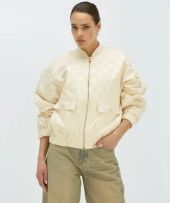 KELSEY oversized bomber met logoprint - ecru