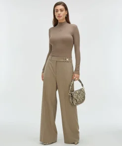 KYRIE wide leg pantalon - mink melange