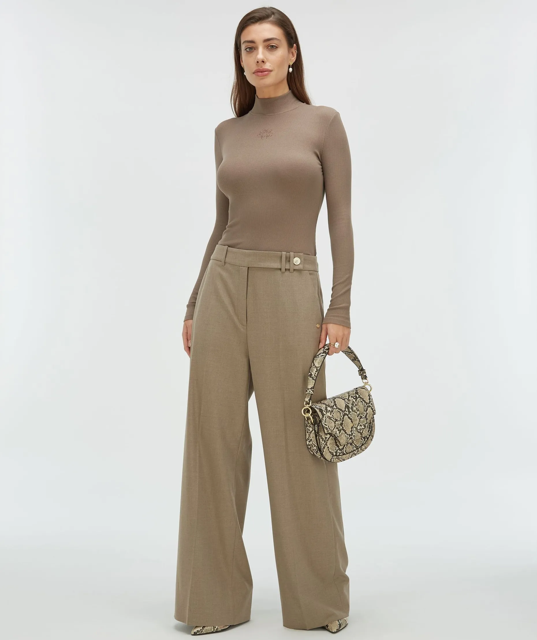 KYRIE wide leg pantalon - mink melange