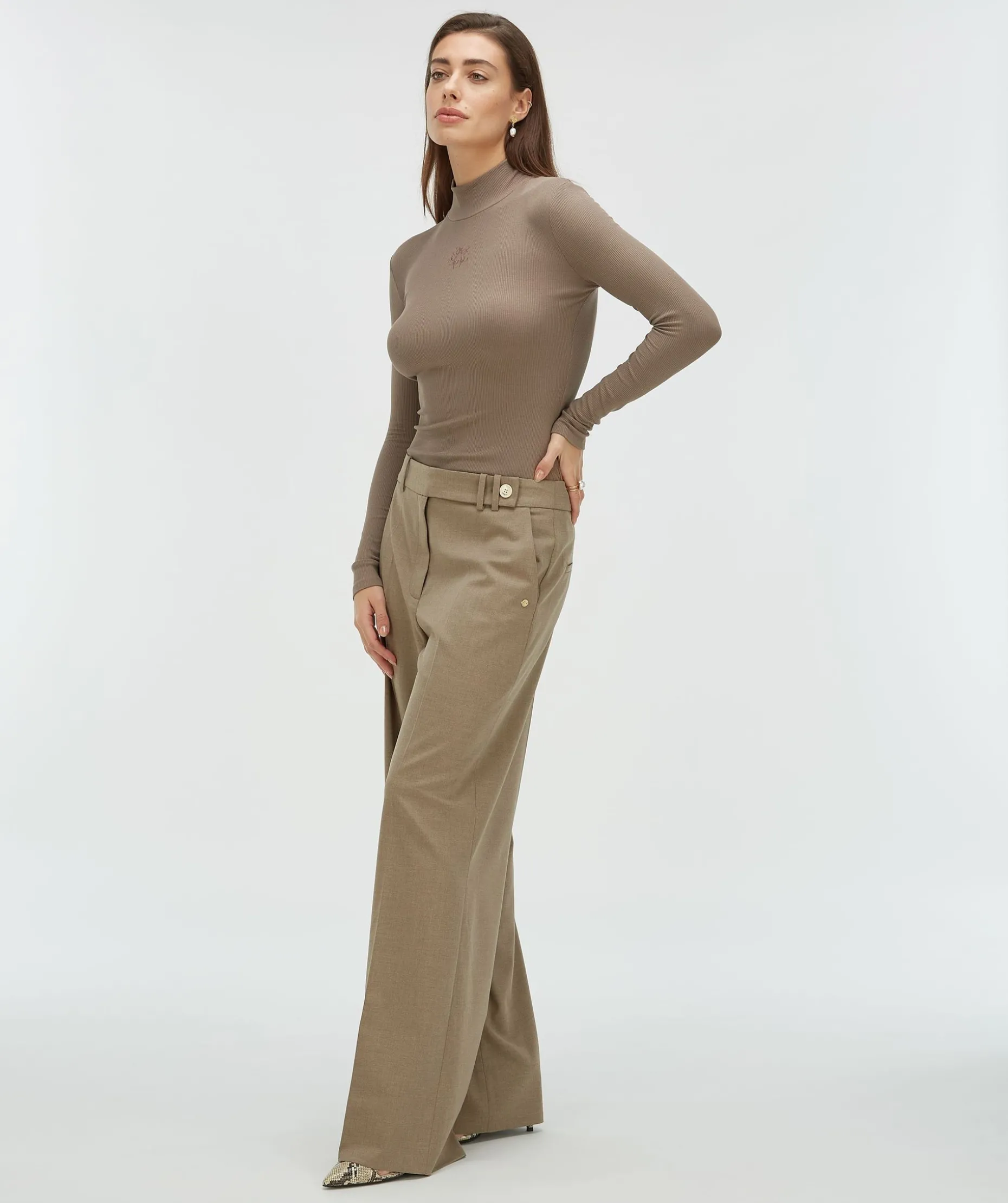 KYRIE wide leg pantalon - mink melange