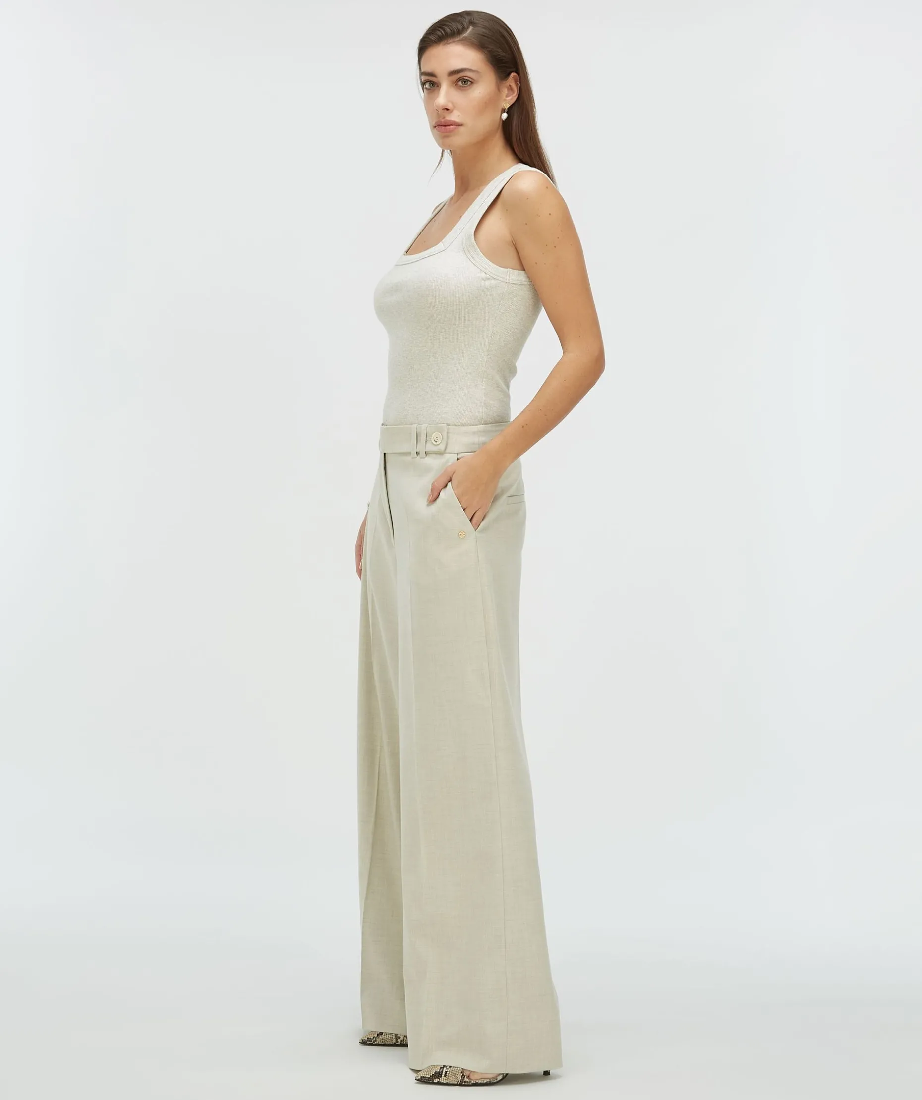 KYRIE wide leg pantalon - salt melange