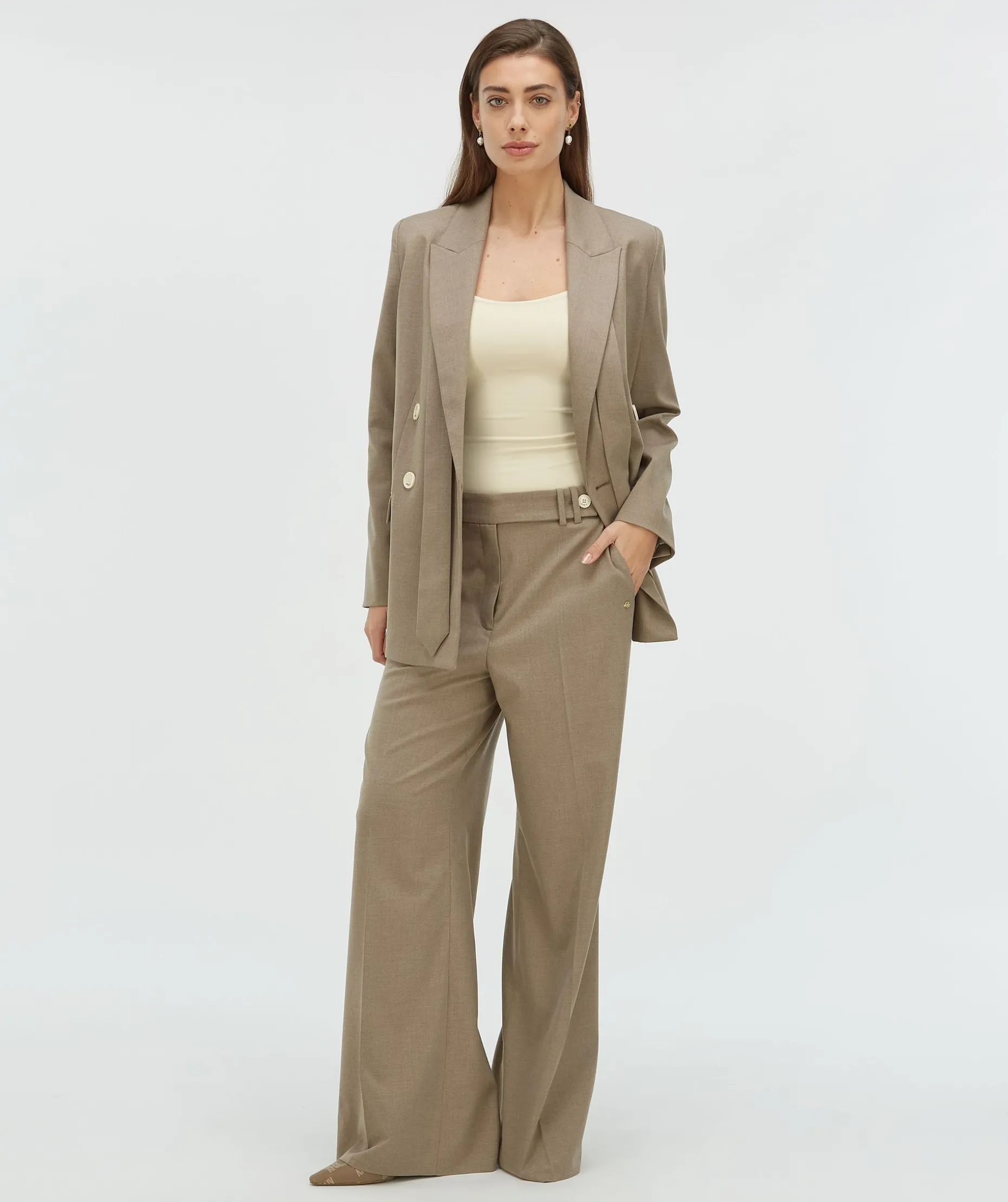 KYRIE wide leg pantalon - mink melange