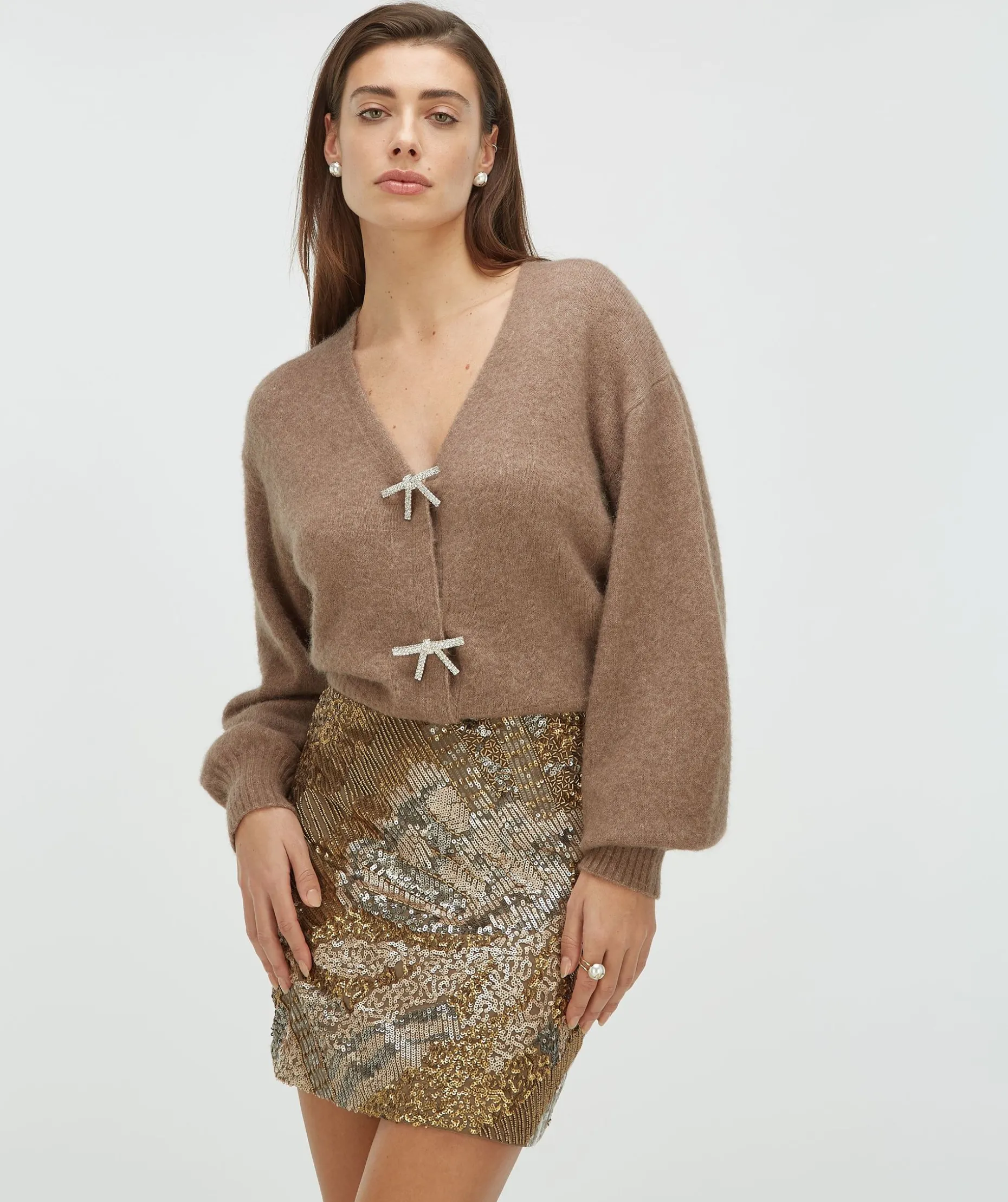 LIEKE high waisted mini rok met pailletten en kralen - mink