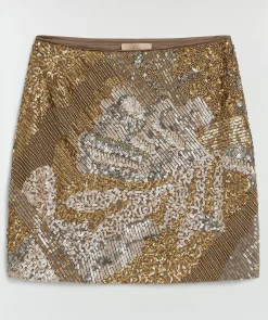 LIEKE high waisted mini rok met pailletten en kralen - mink