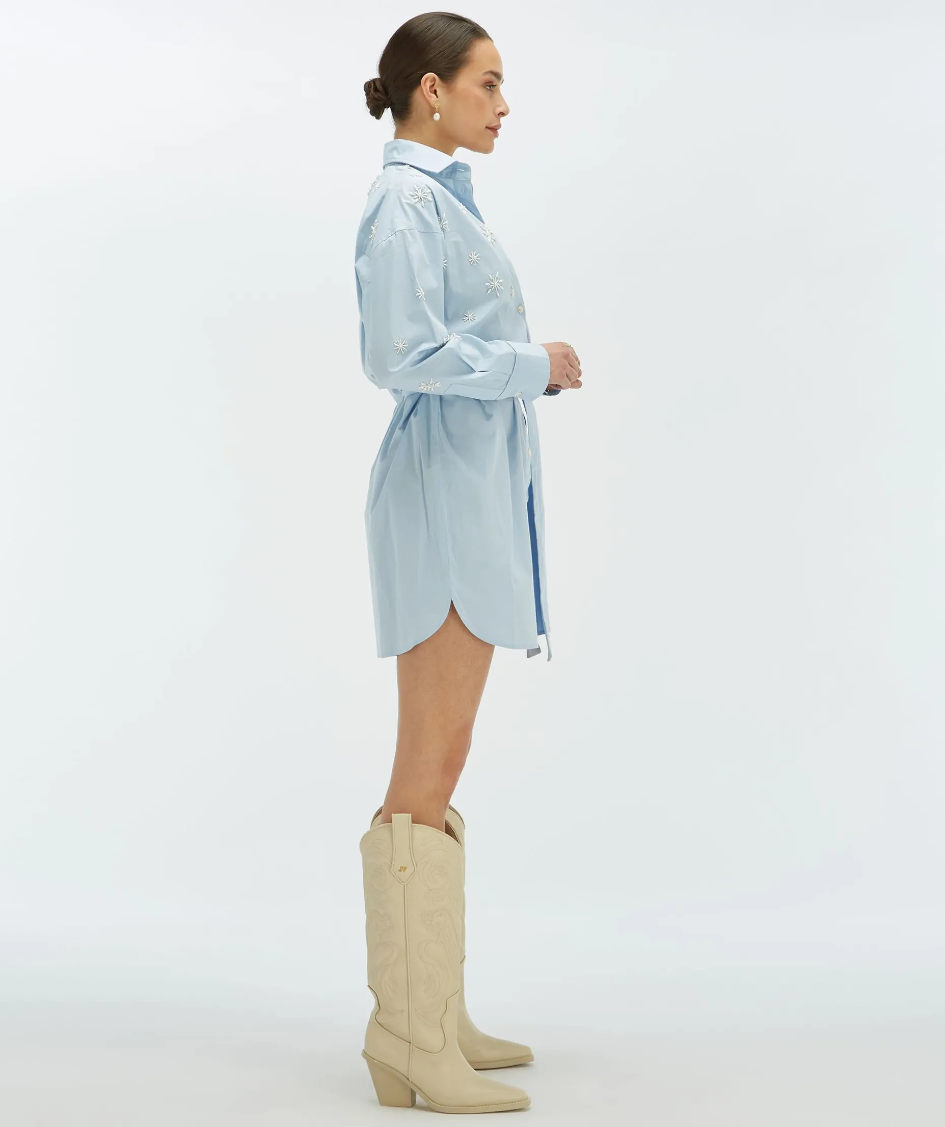 LINE oversized jurk met sierstenen - sky blue