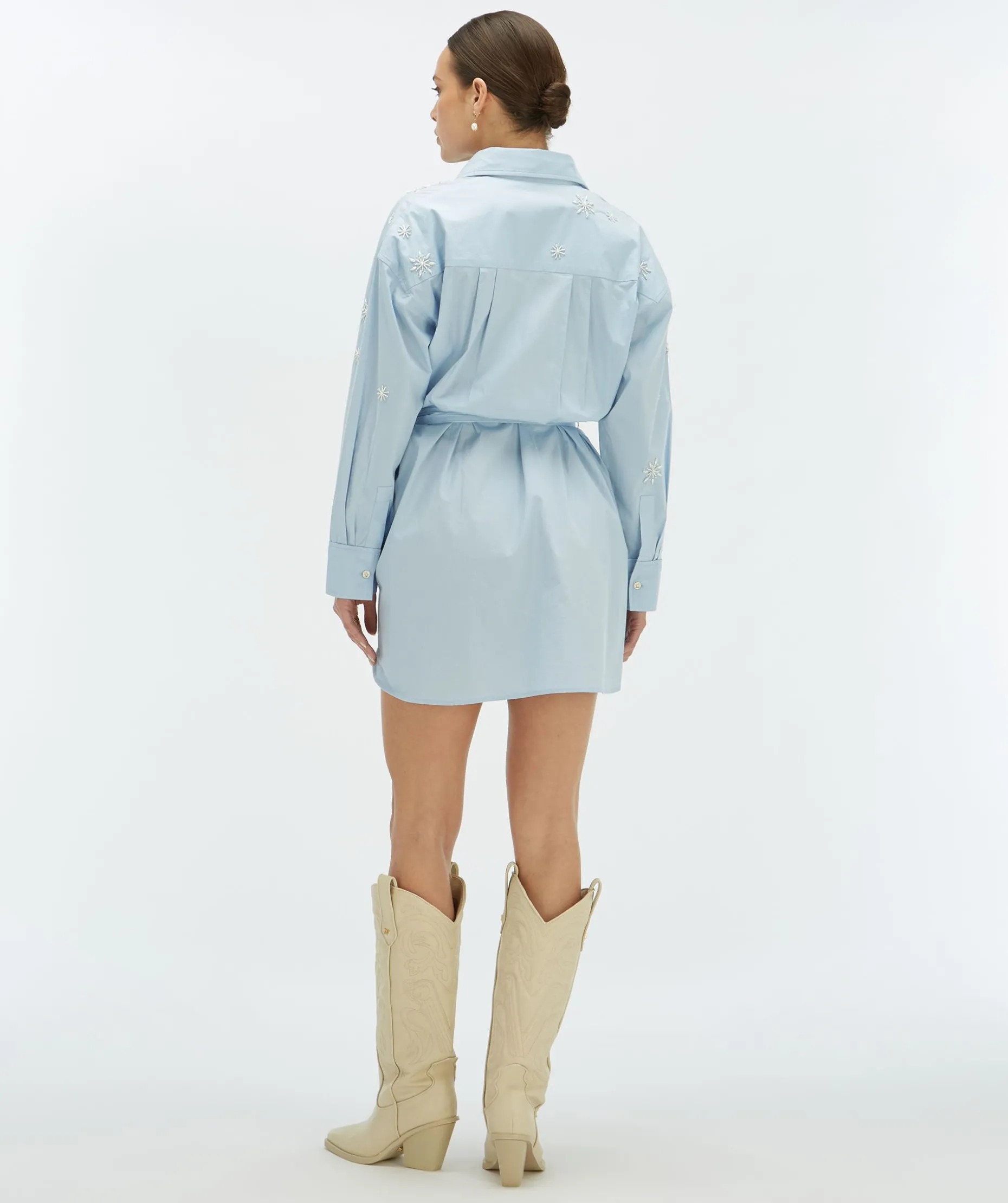 LINE oversized jurk met sierstenen - sky blue