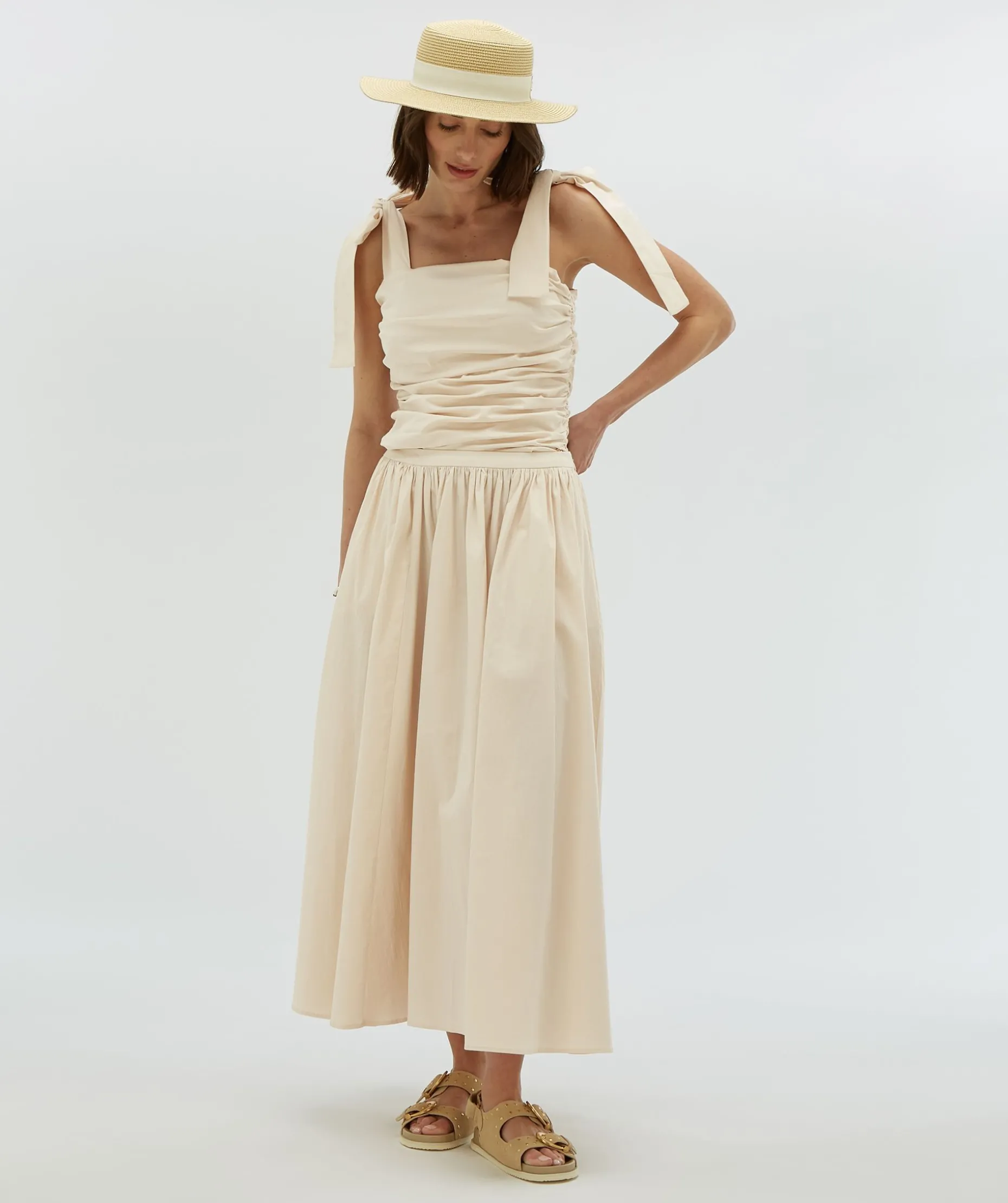 LIVY fitted top met strikbandjes - ecru