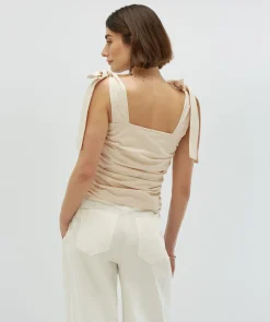 LIVY fitted top met strikbandjes - ecru