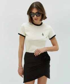 LOREN fitted T-shirt met logo - off white black
