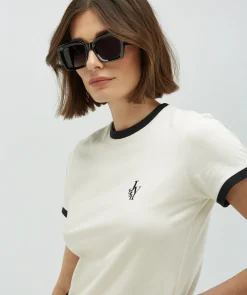 LOREN fitted T-shirt met logo - off white black