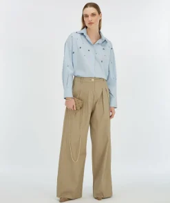 LOVA oversized blouse met sierstenen - sky blue