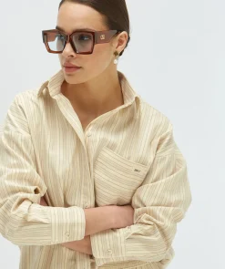 LOVA oversized blouse met strepen - light ecru