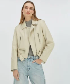 LUA regular fit jacket van leer - light ecru