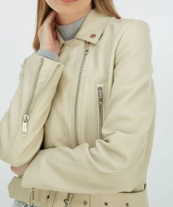 LUA regular fit jacket van leer - light ecru