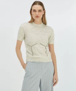 NADIE fitted trui met sierstenen - grey melange