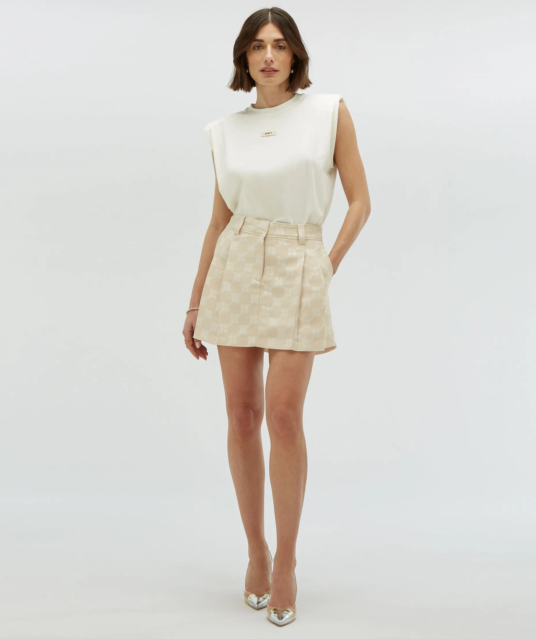 NENA minirok met logoprint - ecru