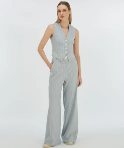 NINA high rise wide leg pantalon met krijtstreep - sky blue