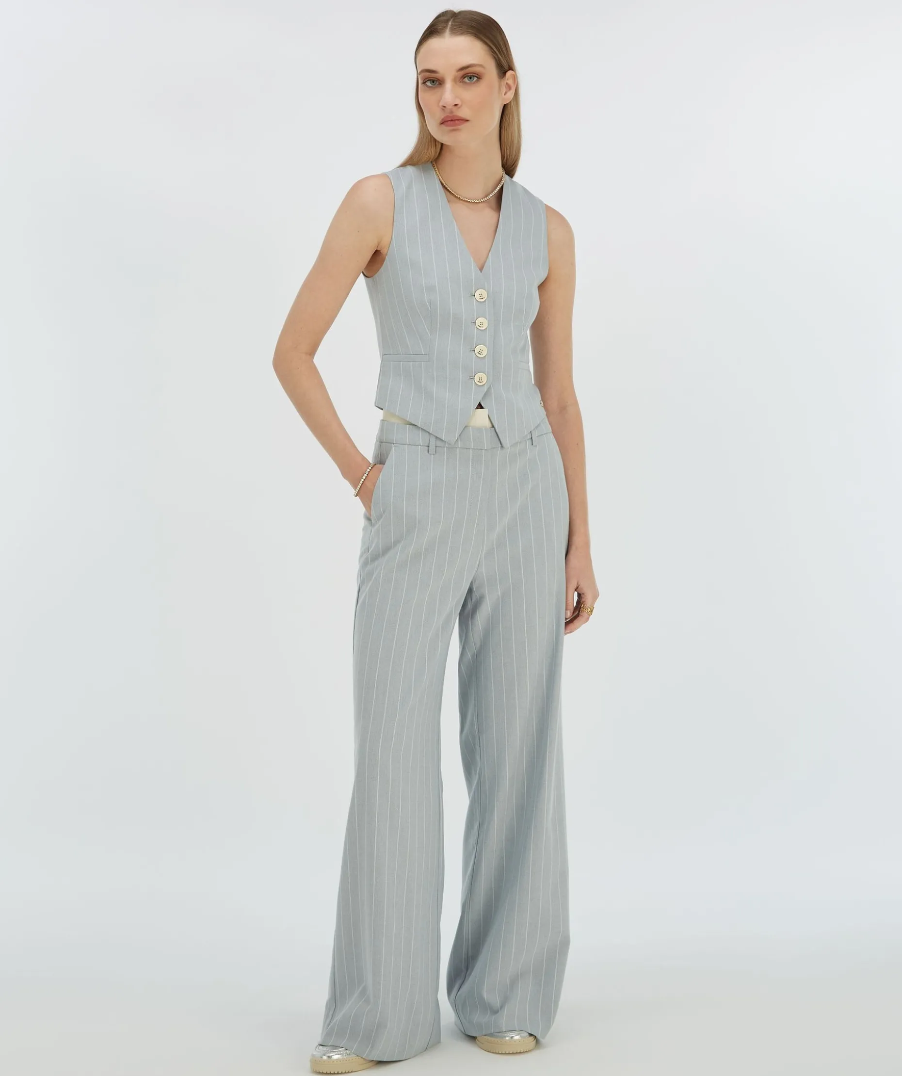 NINA high rise wide leg pantalon met krijtstreep - sky blue