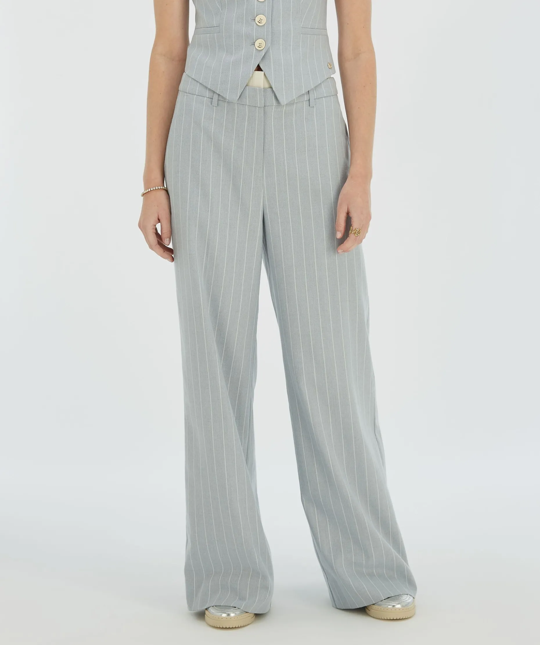 NINA high rise wide leg pantalon met krijtstreep - sky blue