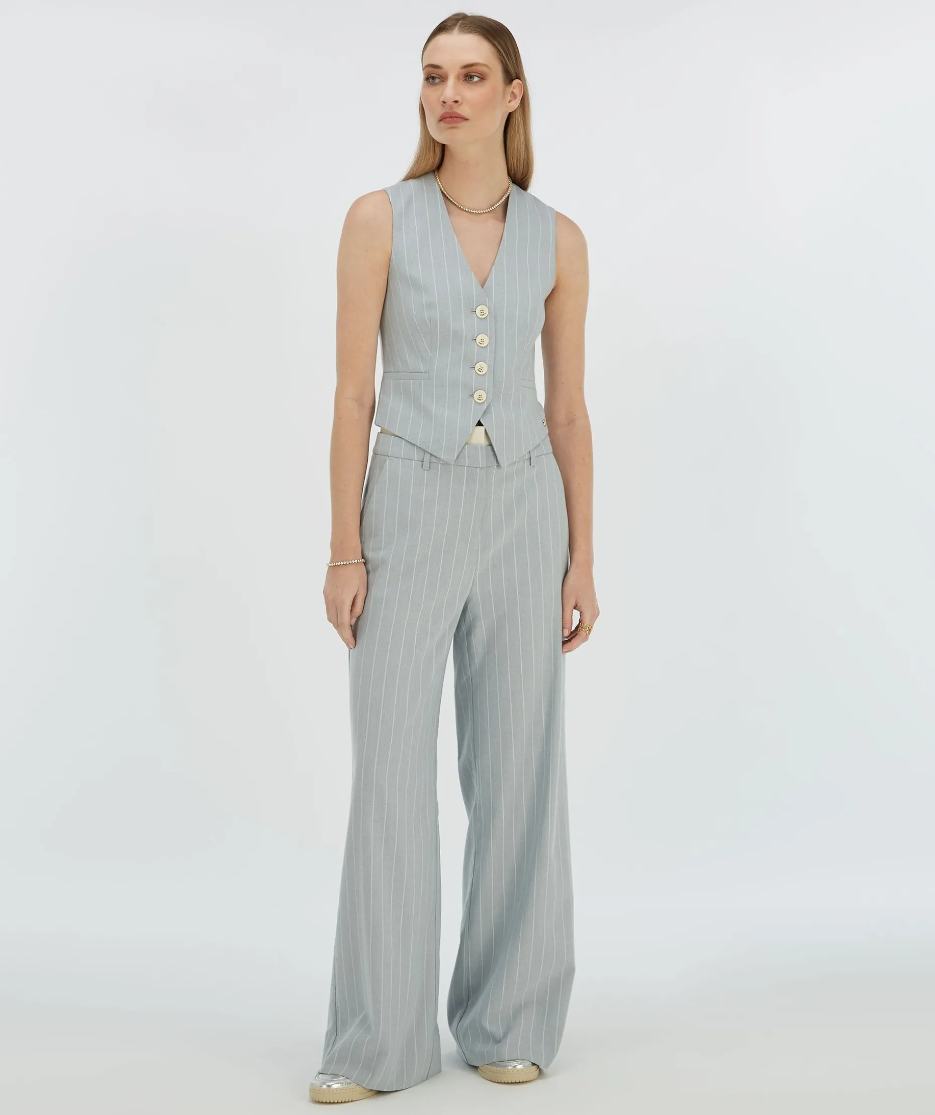 NINA high rise wide leg pantalon met krijtstreep - sky blue
