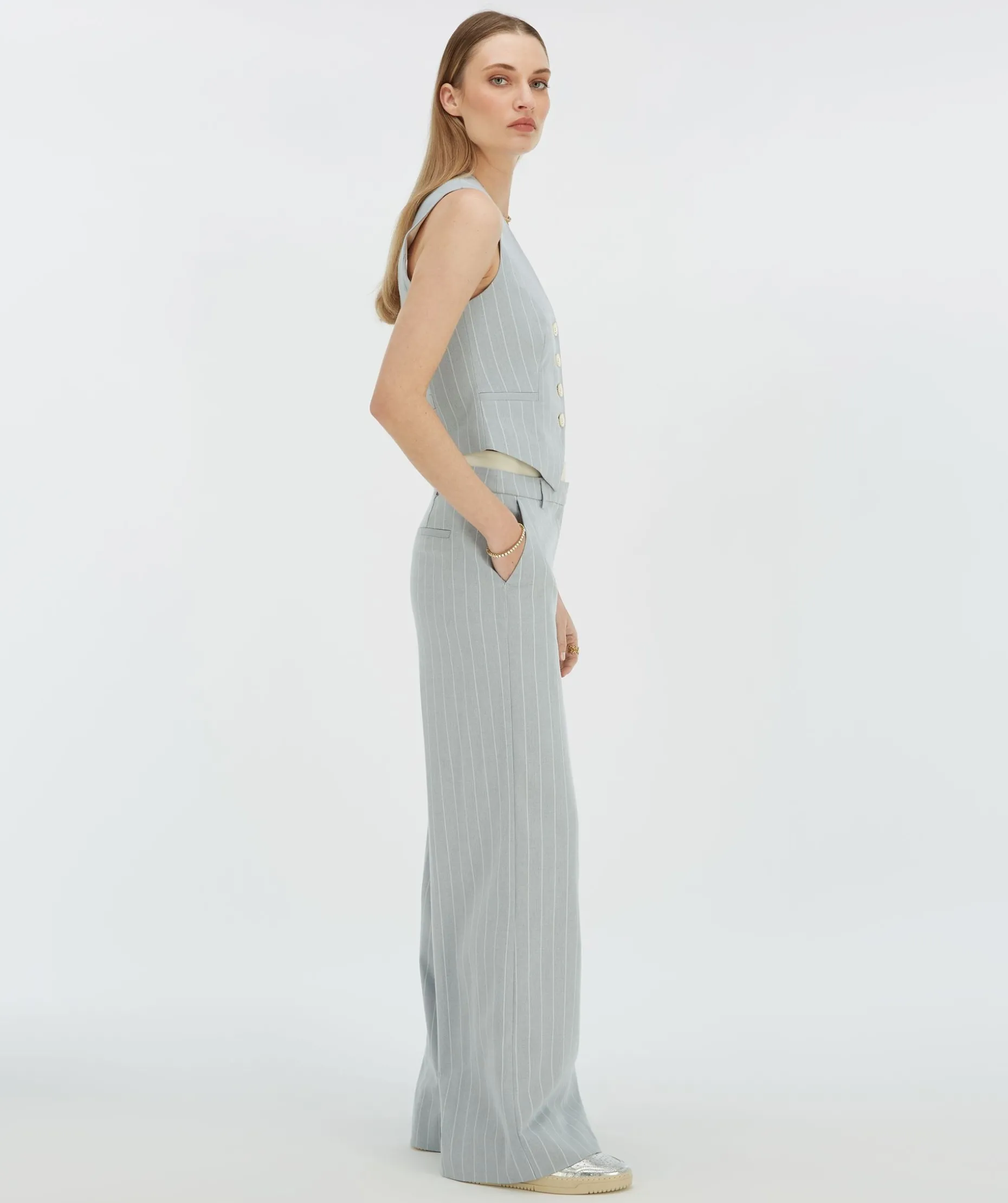 NINA high rise wide leg pantalon met krijtstreep - sky blue