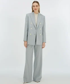 NINA high rise wide leg pantalon met krijtstreep - sky blue