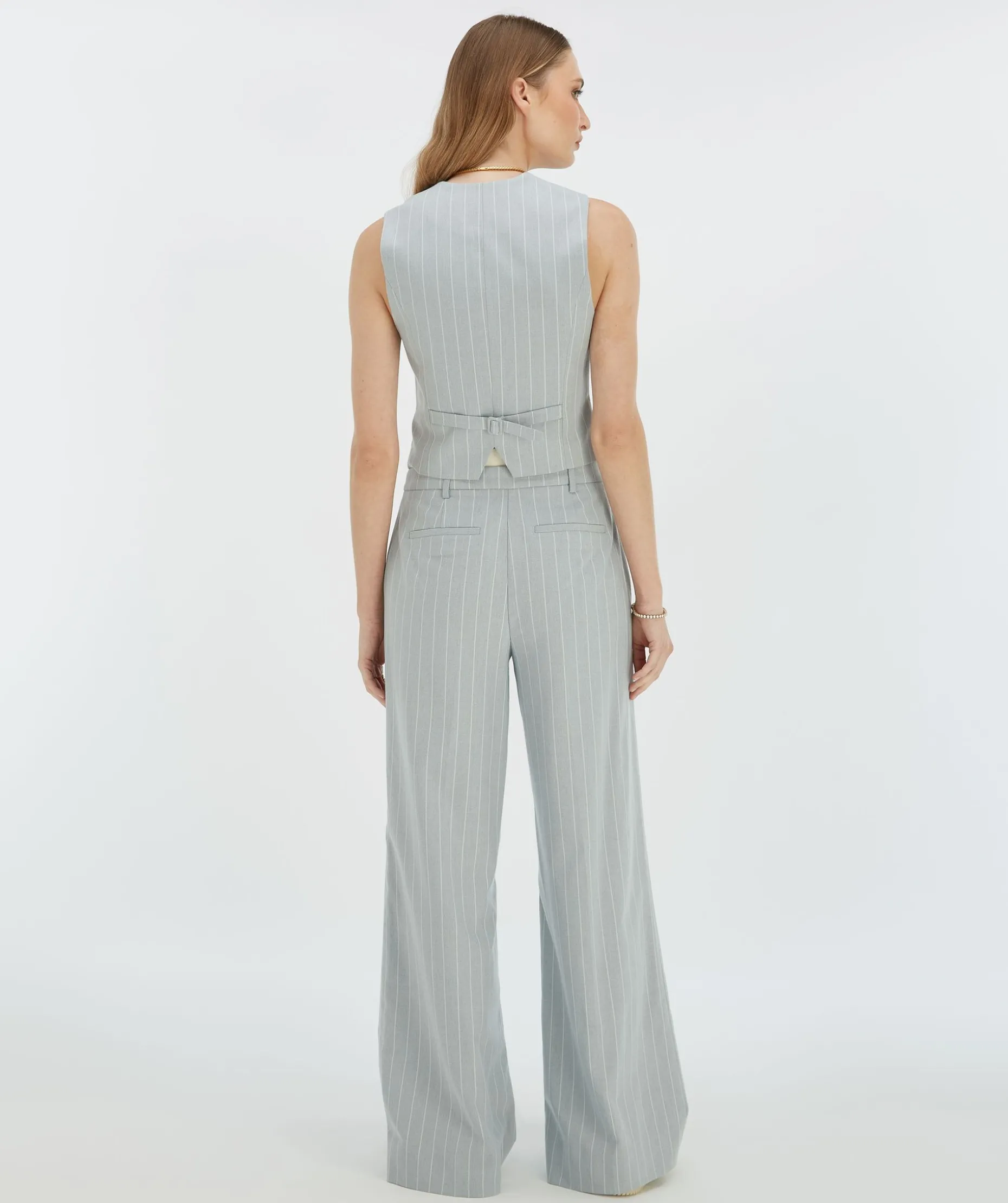 NINA high rise wide leg pantalon met krijtstreep - sky blue