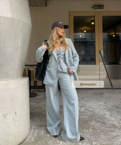 NINA high rise wide leg pantalon met krijtstreep - sky blue