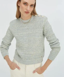 NOLLIE fitted trui met schoudervulling - sky blue glitter