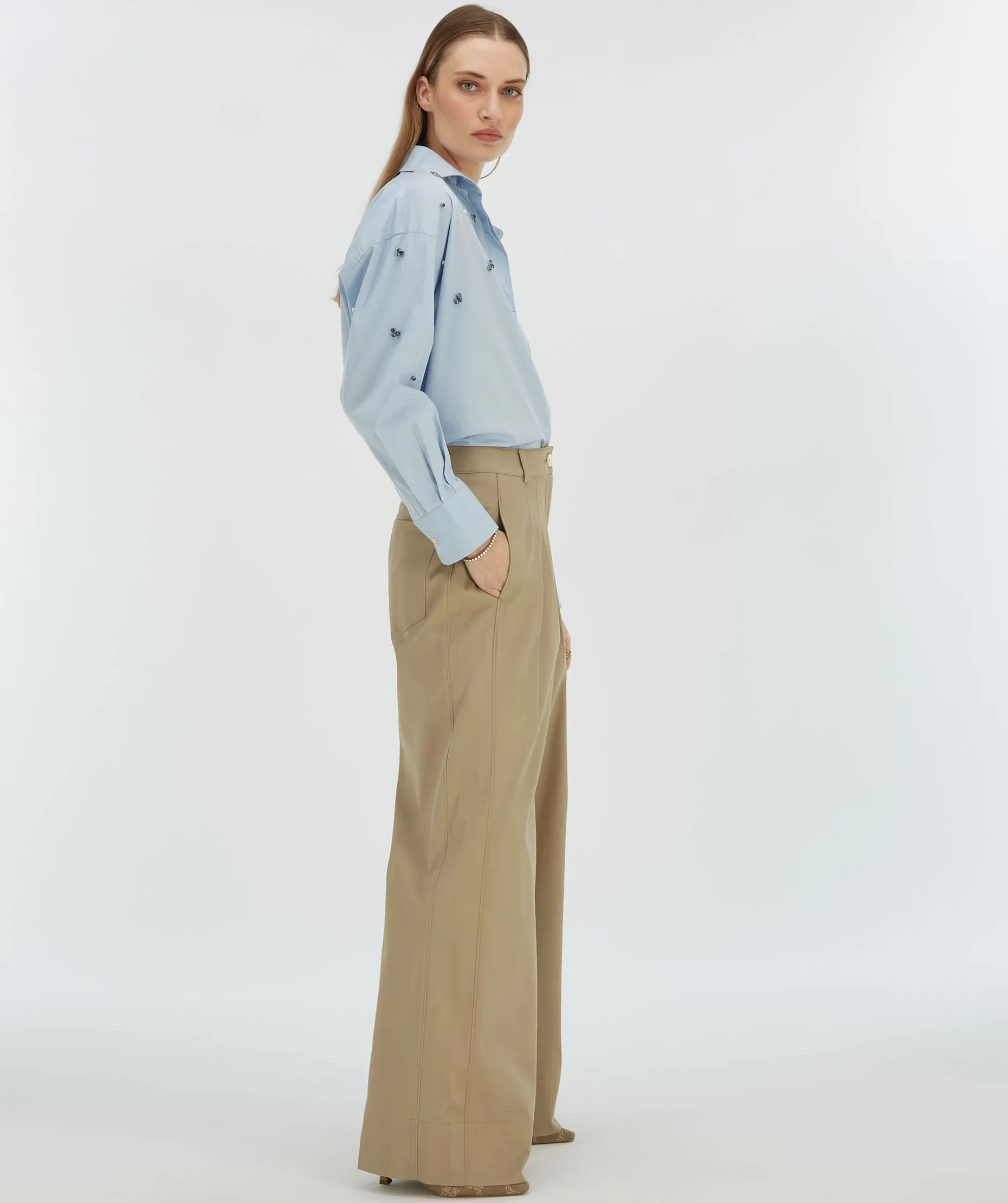 OLIVIA high rise wide leg pantalon - light mink