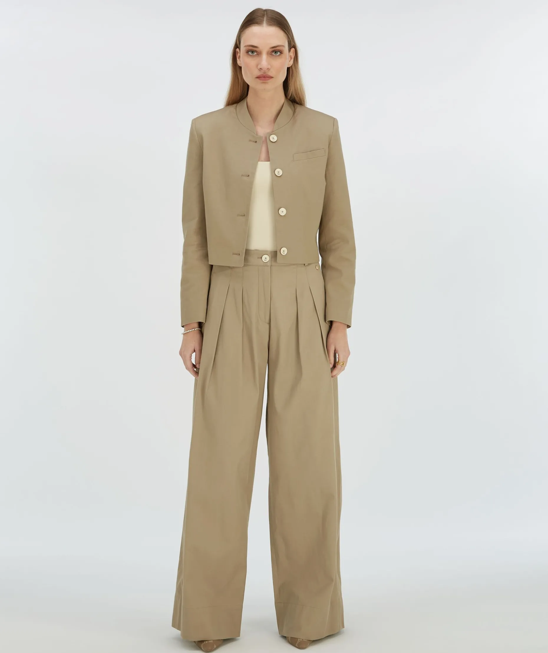 OLIVIA high rise wide leg pantalon - light mink