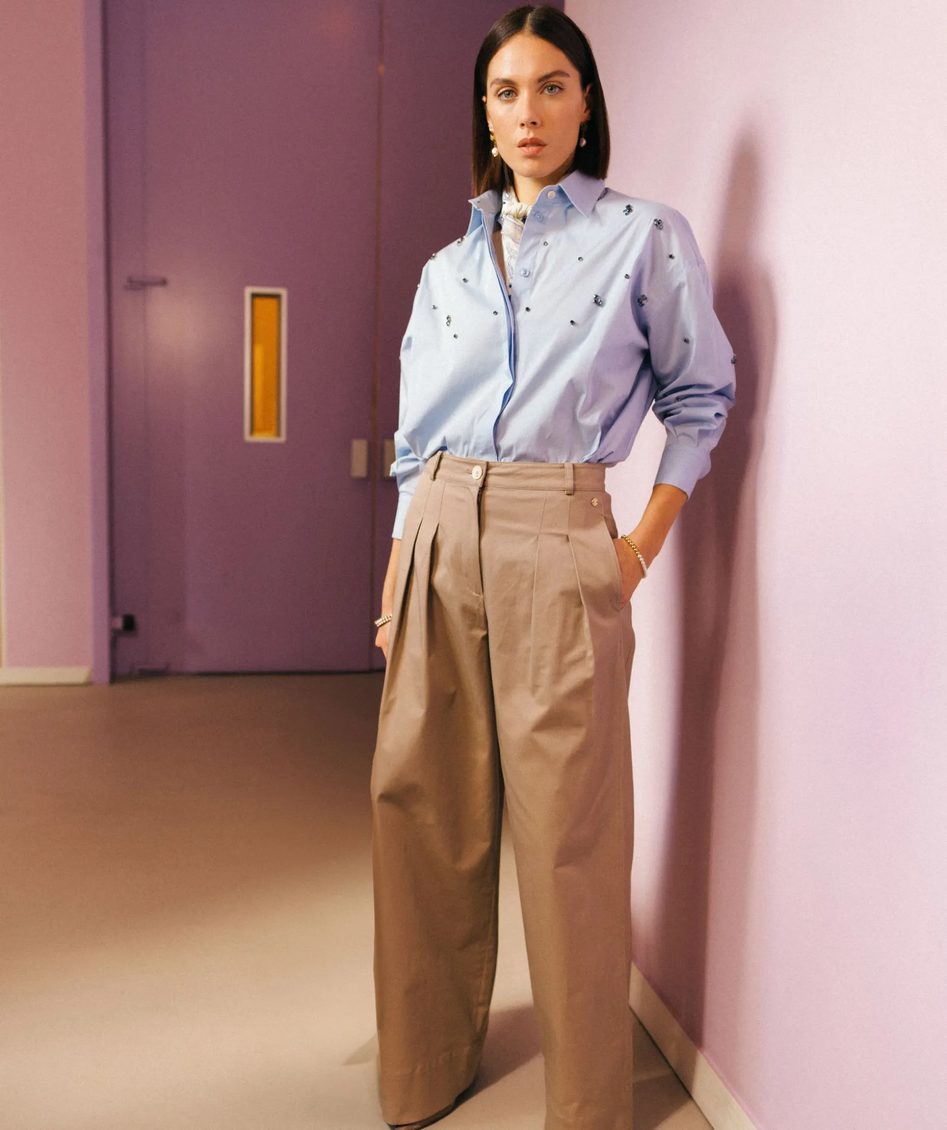 OLIVIA high rise wide leg pantalon - light mink