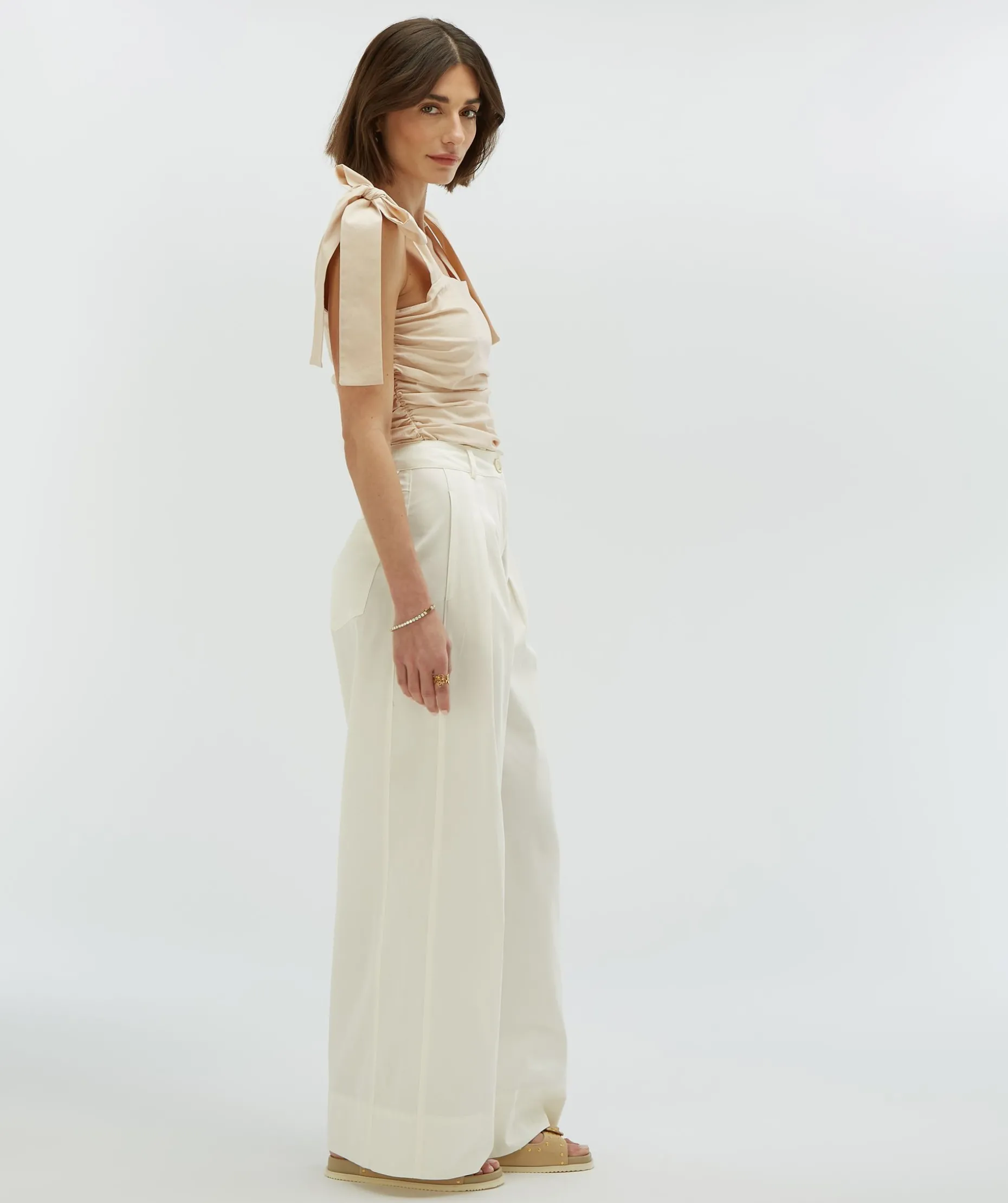 OLIVIA high waist wide leg pantalon - off white