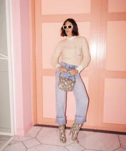 PHEBE straight fit jeans met parels - blue denim