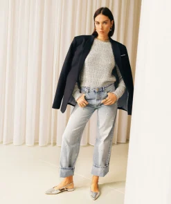 PHEBE straight fit jeans met parels - blue denim