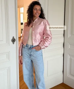 PHEBE straight fit jeans met parels - blue denim
