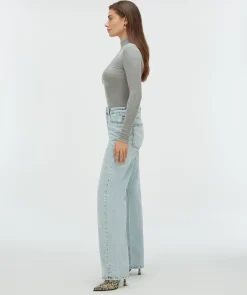 PHEBE straight fit jeans met parels - blue denim