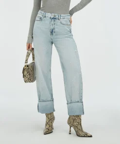 PHEBE straight fit jeans met parels - blue denim