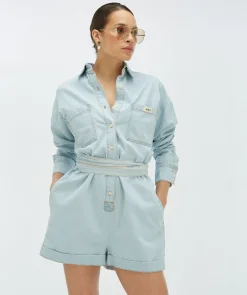 PIEN oversized playsuit in denim look - blue denim