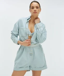 PIEN oversized playsuit in denim look - blue denim