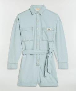 PIEN oversized playsuit in denim look - blue denim