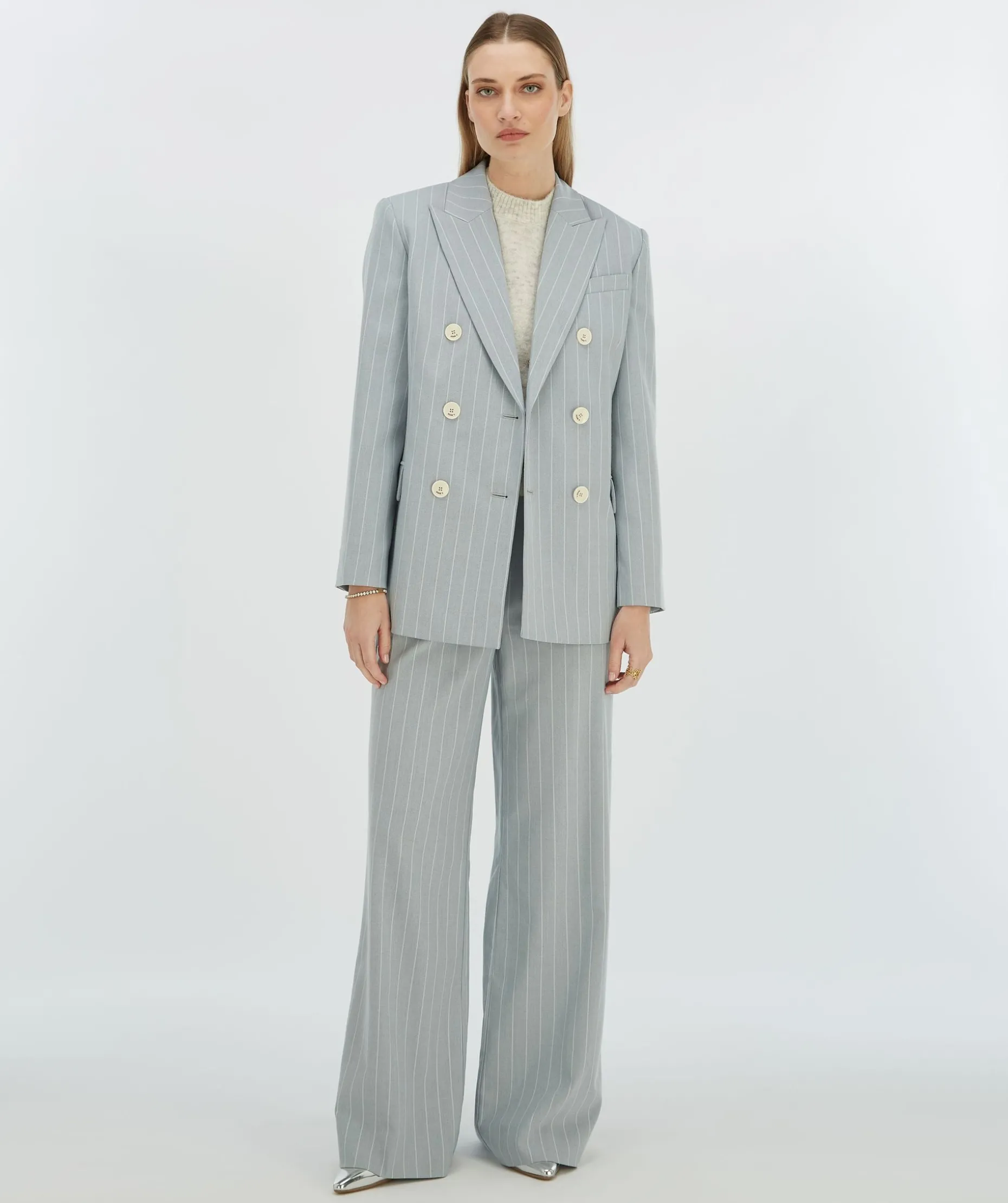 PLEUN regular fit blazer met krijtstreep - sky blue