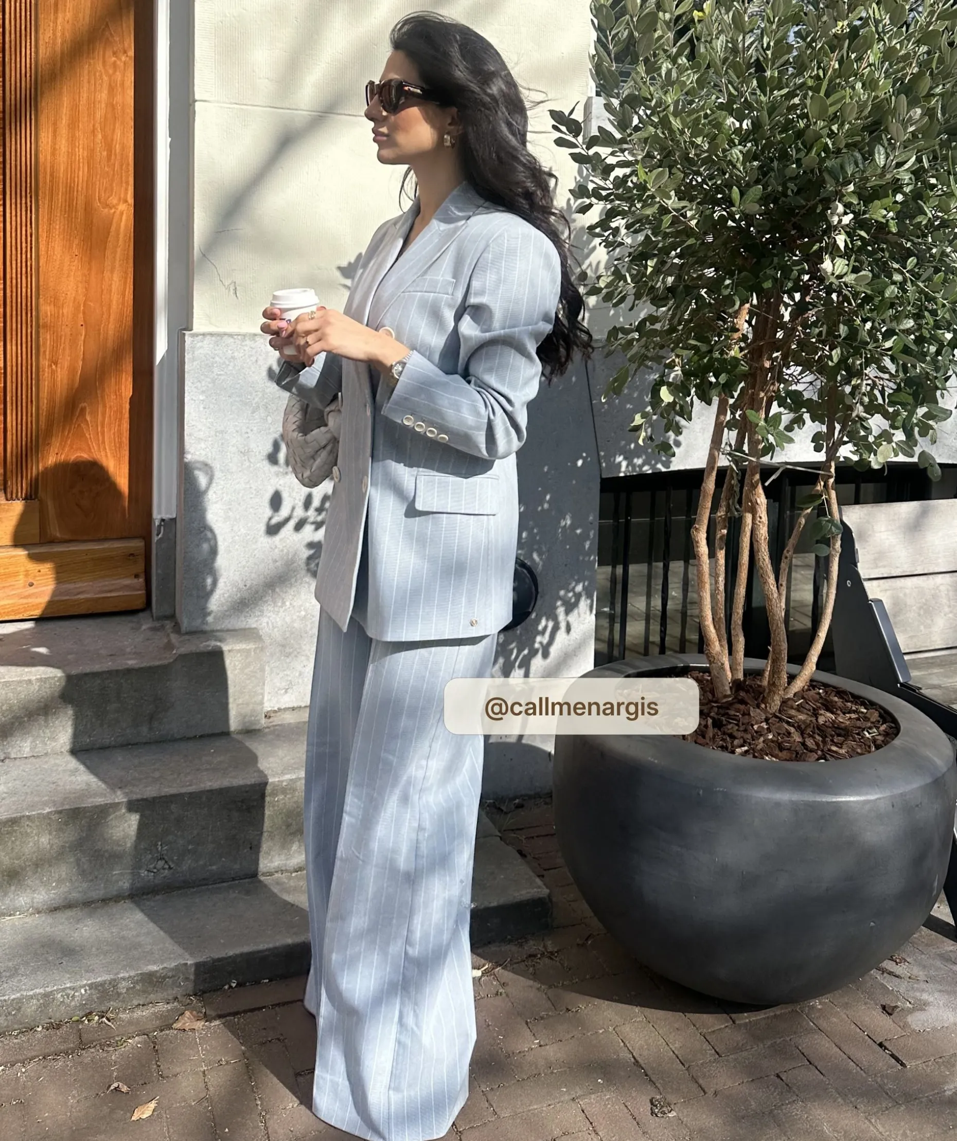 PLEUN regular fit blazer met krijtstreep - sky blue