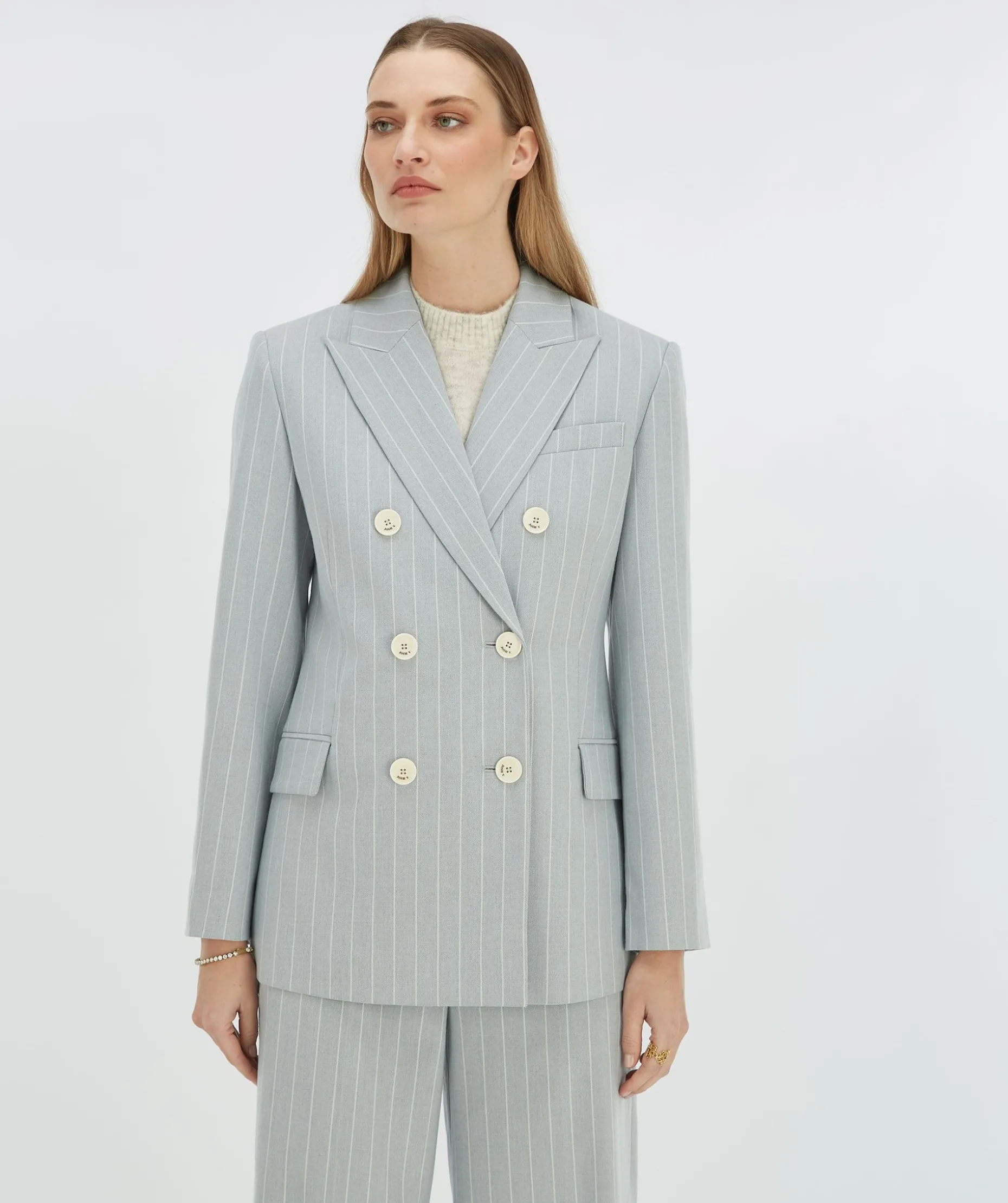 PLEUN regular fit blazer met krijtstreep - sky blue