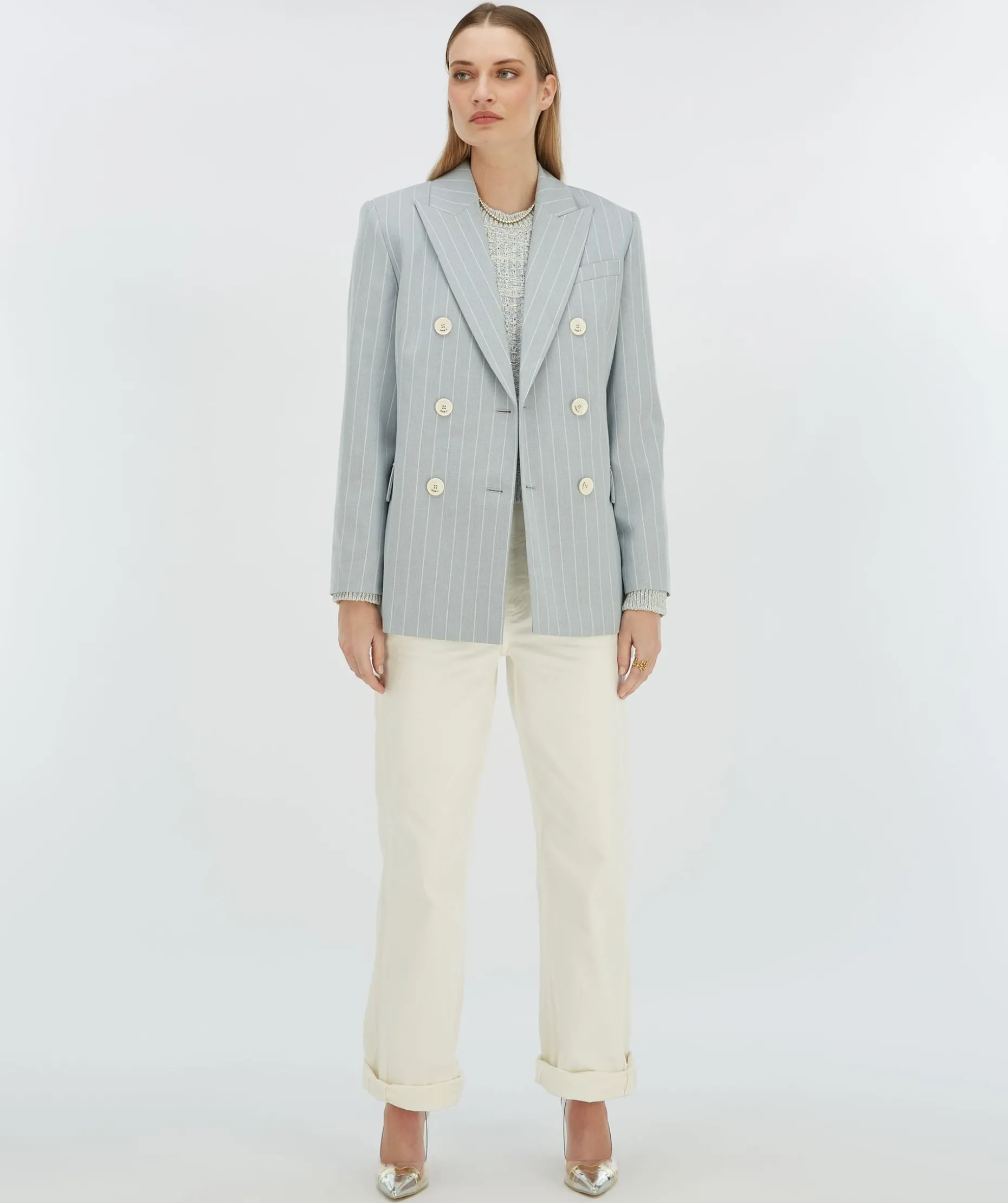 PLEUN regular fit blazer met krijtstreep - sky blue